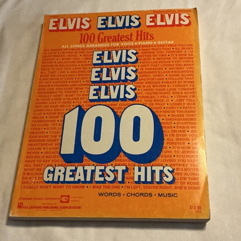 Vintage RARE Elvis 100 Greatest Hits Songbook - Orange & Blue Cover